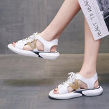 Women Open Toe Sandals Flats Large Size Flat Bottom Stylish Beach Casual Sequin Peep Toe Lace-up Sports Sandals