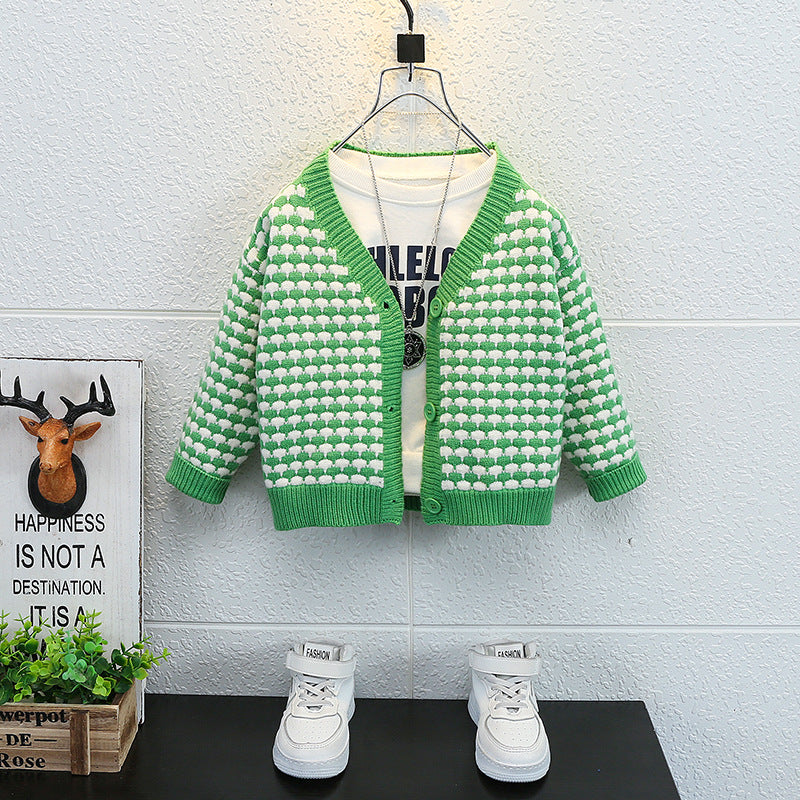 Toddler Boys Jackets Boys' Cardigan Plaid Sweater Coat Knitted