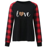 Valentine's Day T Shirt Long Sleeve Women's Clothing Heart Printing Raglan Plaid Long Sleeve