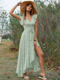 Nine Britton Dress Printed V-neck Tied Slim Fit Irregular Swing