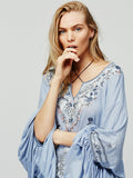 Beth Dutton Bohemian Dress Summer Spring Midi Dress Embroidery Flower Tassel Flare Sleeve Cotton Linen