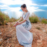 Beth Dutton Bohemian Dress Summer Spring Maxi Dresses See-through Flowy Embroidered Maxi Dress