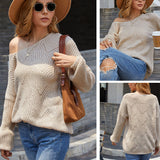 Women Pullover Knit Sweater Autumn Solid Color Hollow Sweater Large Size Sweater for Women