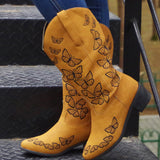 Beth Dutton Shoes West Embroidered Denim Butterfly Middle Boots