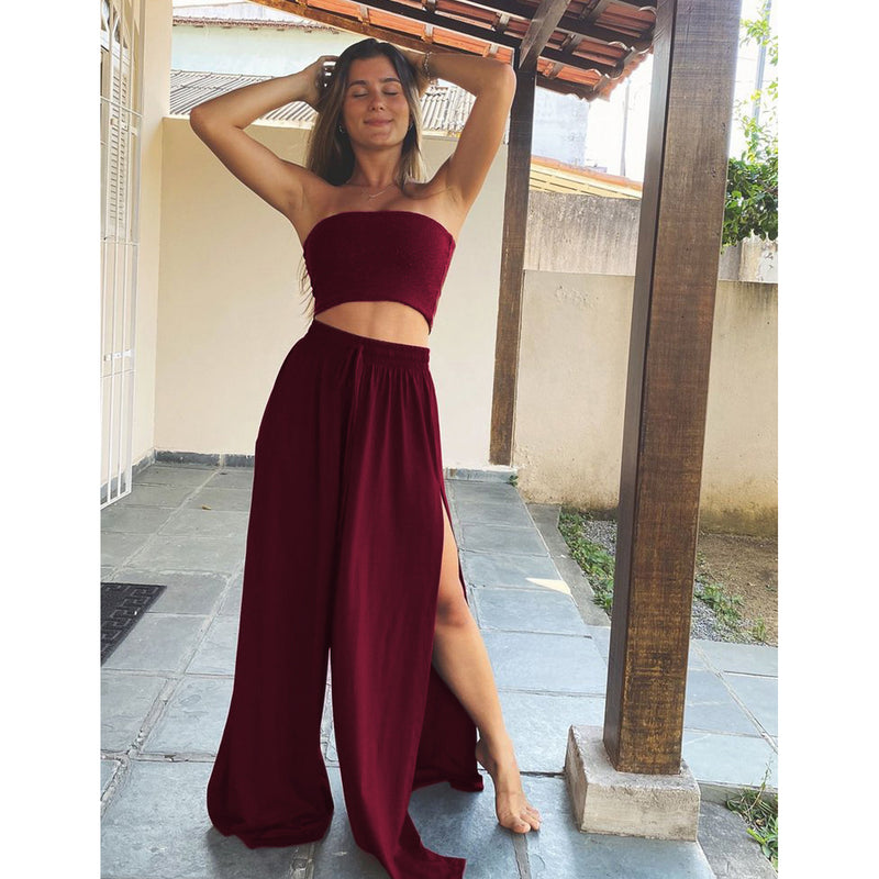 Coachella Music Festival Outfits Casual Loose Drawstring Trousers Wide Leg Pants
