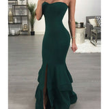 Burgundy Evening Dresses for Weddings Tube Top Fishtail Dress