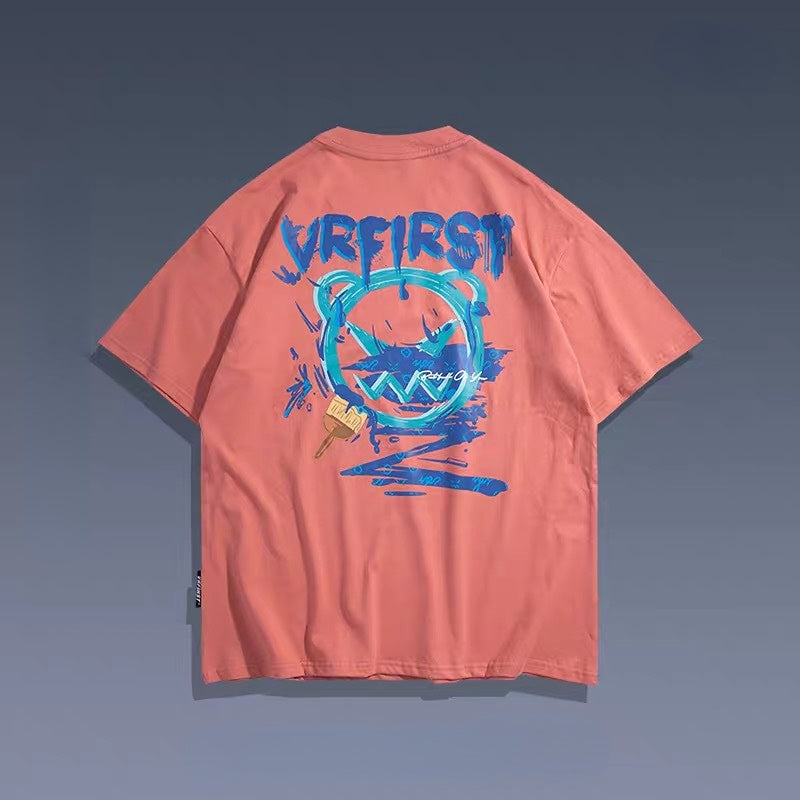 Men T-Shirts Graffiti Abstract Bear round Neck