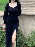 MIDI Mauve Cocktail Dress Autumn and Winter Tight Waist Sexy Slit Dress