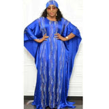African Women's Wear Costume Silk Satin Crew Neck Wide Batwing Sleeve Robe African Dashiki Ankara Styles Dress