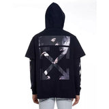 Off White Hoodie With Arrow Print Men'S Plus Size Casual And Comfortable Sweater Owt