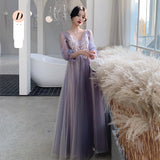 Mauve Dress Bridesmaid Purple Women's Autumn and Winter Fairy Slim Fit
