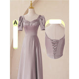 Mauve Dress Bridesmaid Satin Bridesmaid Dress Winter Purple Puff Sleeve