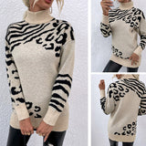 Women Pullover Knit Sweater Women's Clothing Autumn and Winter Turtleneck Leopard-Print Sweater Female Dress Sweater