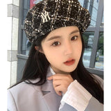 Boston Bucket Hat Autumn Beret Jacquard Woven Plaid Embroidery Vintage Painter Hat