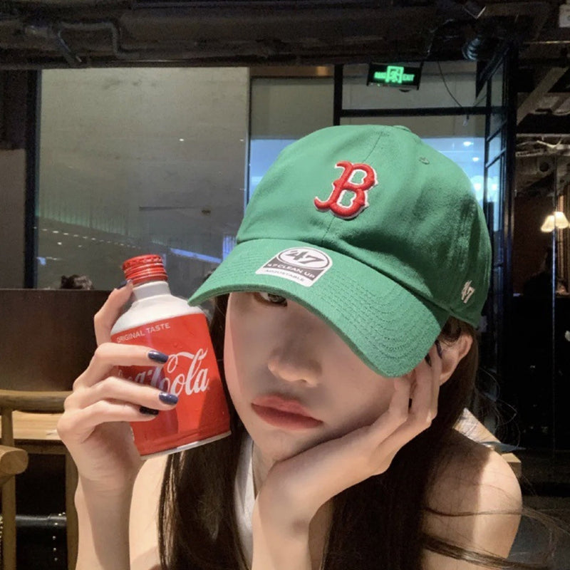 Boston baseball cap Green Hats Women's Spring and Autumn Baseball Cap Men