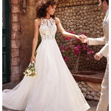 See through Wedding Dress Women's Sleeveless Halter Wedding Dress Formal Dress