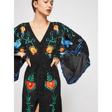 Beth Dutton Bohemian Dress Winter Autumn Maxi Dresses Flowers Embroidered V-neck