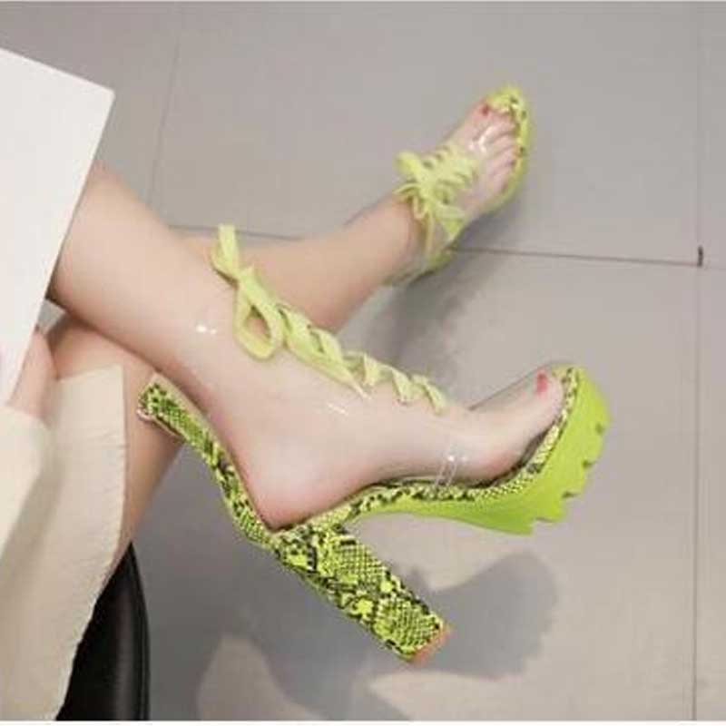 Platform Heels for Women High Heel Transparent PVC Straps Sandal Boots
