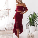 Burgundy Evening Dresses for Weddings Dress Lace Tube Top Backless Pencil Skirt