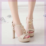 High Heels Slippers Summer Chunky Heel Waterproof Platform Flower Princess Shoes