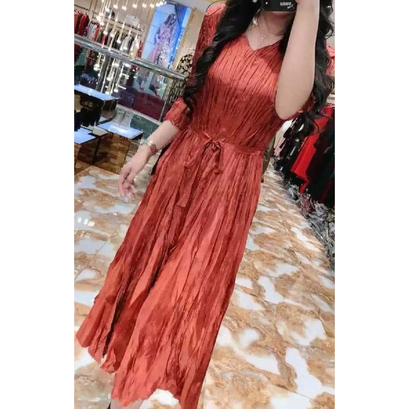 MIDI Mauve Wrap Dress Women's Spring and Summer Fashion plus Size Slim Purple Dress