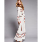 Beth Dutton Bohemian Dress Winter Autumn Maxi Dresses Embroidered Light Transparent Elastic Waist Dress