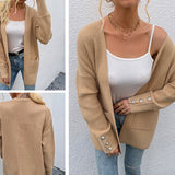 Women's Cardigan Knit Sweater Autumn and Winter Women's Solid Color Casual Mid-Length Knitted Cardigan