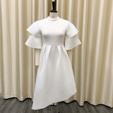 Taffeta Dress Ruffle Sleeve Solid Color Double Layer Dress Gown