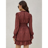 Coachella Music Festival Outfits Ruffles V-neck Floral Cake Dress Long Sleeve Women plus Size