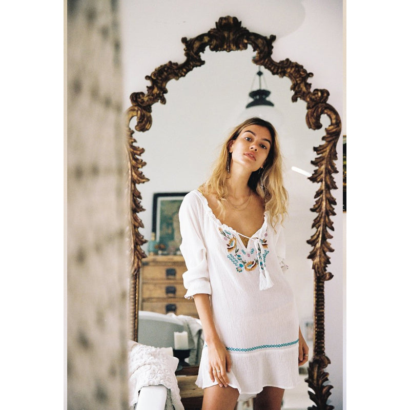 Beth Dutton Bohemian Dress Summer Spring Midi Dress Large V-neck Embroidered Short Dress