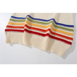 Men Sweater Vintage Rainbow Striped Sweater Vest Men's Coat