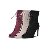 Nude Strappy Heels Stiletto Heel Mid-Calf Sandal Boots Peep Toe Sandals Roman Women's Shoes