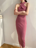 MIDI Mauve Cocktail Dress Slim-Fit over-the-Knee Knitted Dress