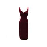 Long Sleeve Burgundy Dress Formal Vintage Burgundy Velvet Slim Fit Camisole Gown Dress