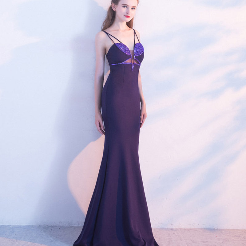 Burgundy Dress Formal Elegant Slim Black Mermaid Host Dress