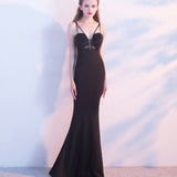 Burgundy Dress Formal Elegant Slim Black Mermaid Host Dress