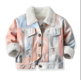 Children Jean Jackets Children's Tie-Dyed Velvet Long-Sleeved Denim Jacket