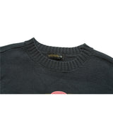 Men Sweater Cartoon Print Ripped Sweater Men's Loose round Neck Knitted