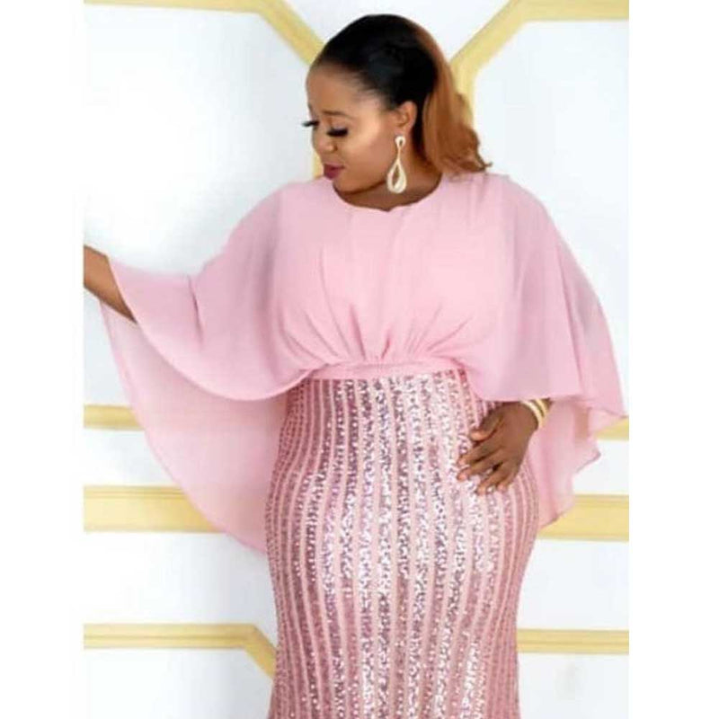 African Women's Wear Clothing Chiffon Patchwork Batwing Sleeve Evening Dress African Dashiki Ankara Styles Dress