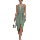 MIDI Mauve Cocktail Dress Solid Color Pleated Suspender Casual Women's Dress