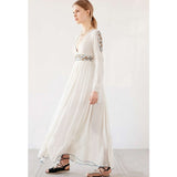 Beth Dutton Bohemian Dress Winter Autumn Maxi Dresses Embroidered Split Dress