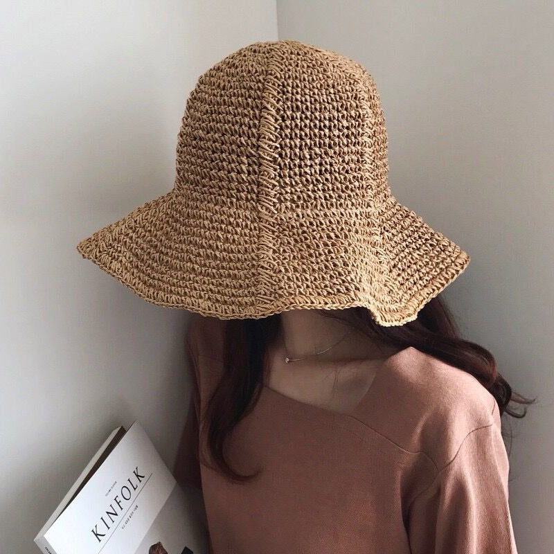 Straw Hat Straw Hat Female Summer Bucket Hat Beach Sun-Proof Bucket Hat