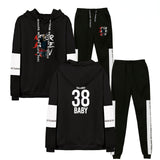 Never Broke Again Hoodie Casual Patchwork Sweatshirt Ankle Banded Pants Suit