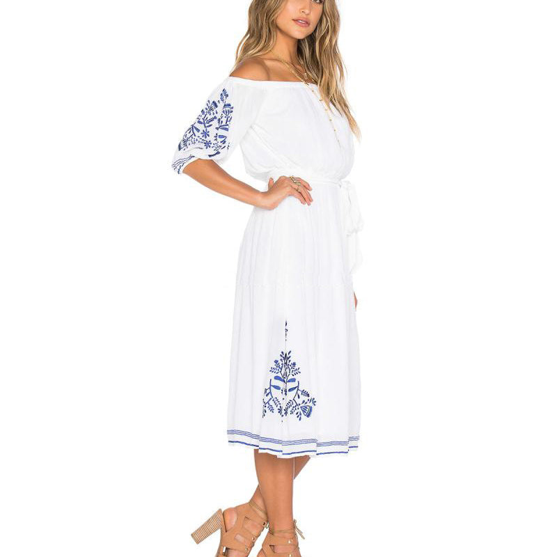 Beth Dutton Bohemian Dress Winter Autumn Maxi Dresses Embroidered off-Shoulder Dress
