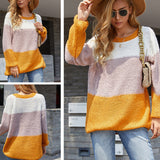 Women Pullover Knit Sweater Autumn And Winter Women 'S Striped Stitching Contrast Color Knitwear