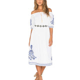 Beth Dutton Bohemian Dress Winter Autumn Maxi Dresses Embroidered off-Shoulder Dress