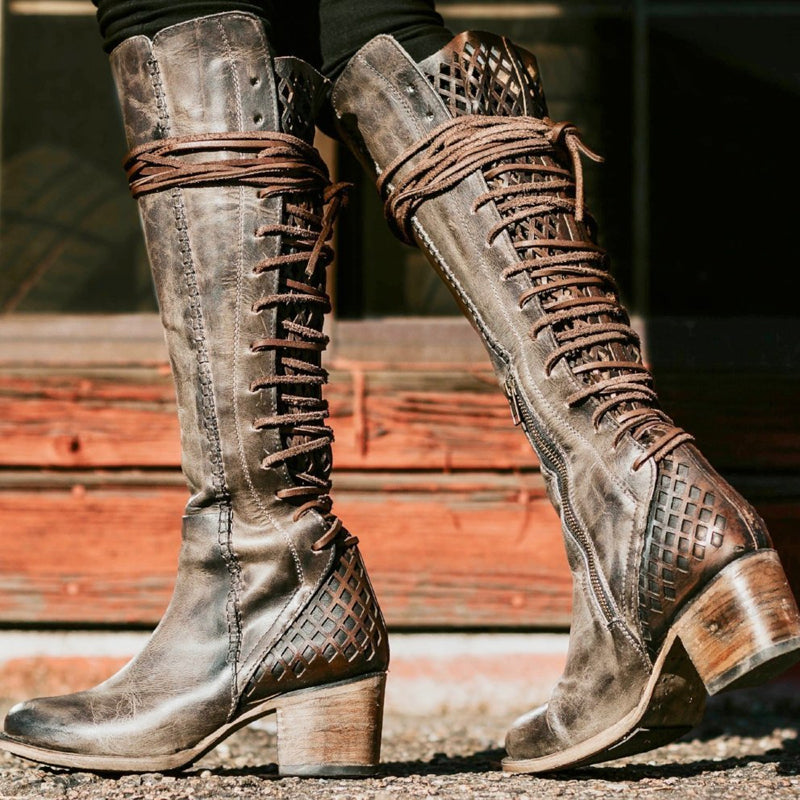 Beth Dutton Shoes Autumn and Winter round Head Hollow Knight Women's High Boots