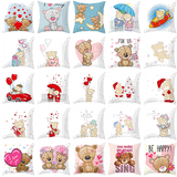 Valentine's Day Pillow Covers 4 Piece Random Styles Together, Cartoon Bear Pillow Cover Valentine's Day Love Bear Print Square Pillow Cushion Cover