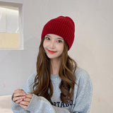 Red Beanie Hat Autumn and Winter Retro Knitted Hat Wool Dome