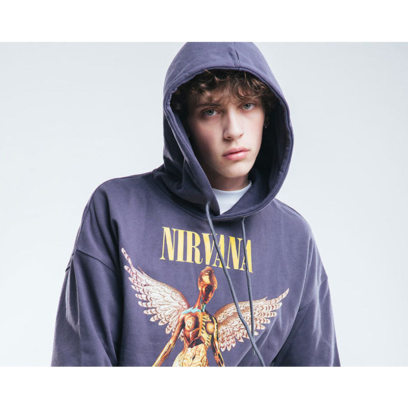 Nirvana Hoodie Dark Style Angel Print Distressed Couple Loose Hip Hop